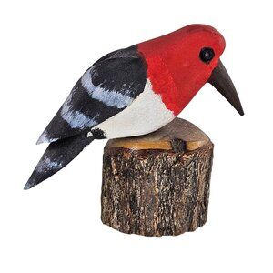 Hand Carved Woodpecker Bird Sculpture Signed By Donna Thompson Hand Painted